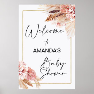 Boho Floral met Pampas Grass Welcome Baby shower Poster