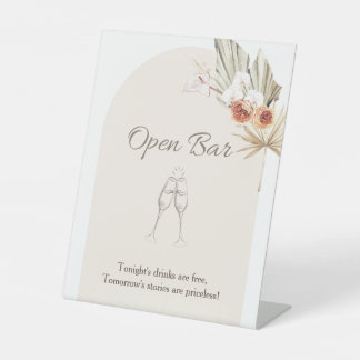Boho Floral minimalistische bruiloft open bar Reclamebord Met Voetstuk