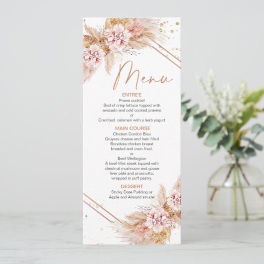 Boho Floral Moderne Avec Menu Grass Pampas (Debout devant)