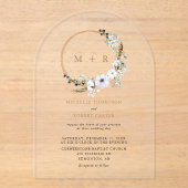 Boho Floral Monogram Elegant Trouwen Acryl Uitnodigingen (Voorkant)