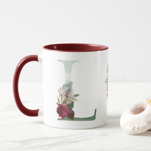 Boho Floral Monogram L Coffee Mok (Met donut)