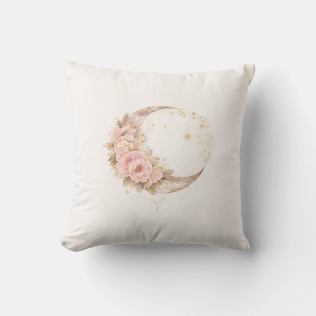 Boho Floral Moon | Coussin décoratif à l'esthétiqu (Recto)