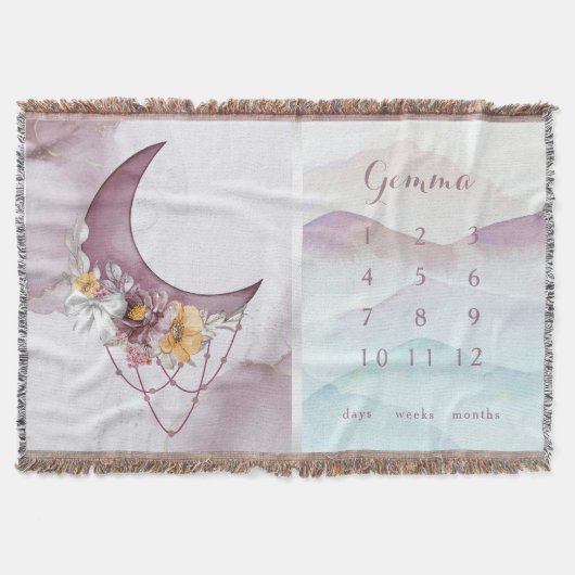 Boho Floral Moon Milestone Baby Deken (Voorkant)
