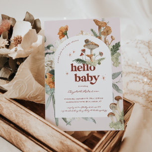 Boho Floral Mushroom Botanical   BABY SHOWER Kaart