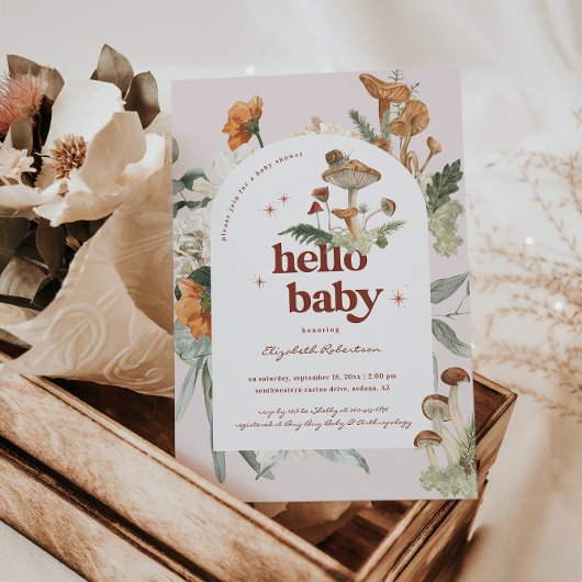 Boho Floral Mushroom Botanical | BABY SHOWER Kaart