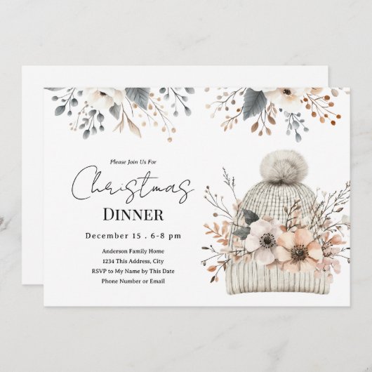 Boho Floral Noël Dîner Invitation (Devant / Derrière)
