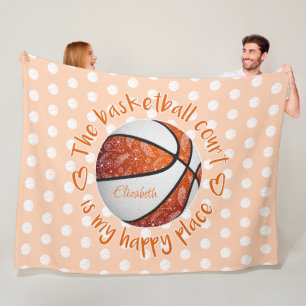 boho floral oranje basketball court happy place fleece deken