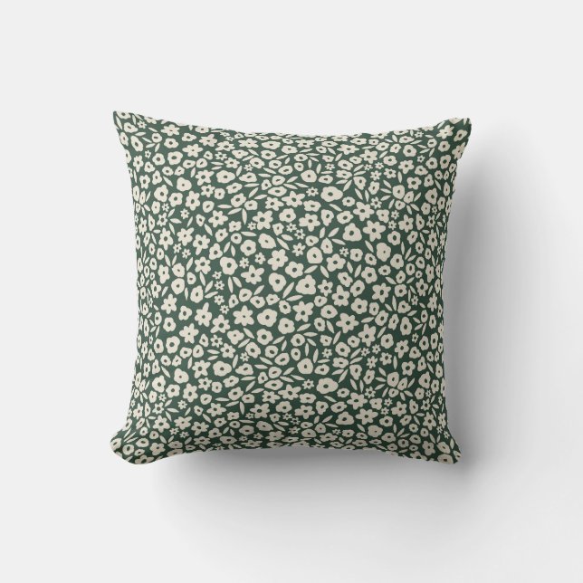 Boho Floral over Dark Emerald Green Kussen (Voorkant)