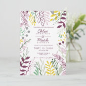 Boho Floral Paars Yellow Summer Wedding Kaart (Staand voorkant)