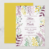 Boho Floral Paars Yellow Summer Wedding Kaart (Voorkant / Achterkant)