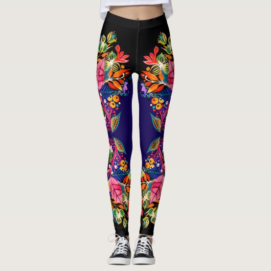 Boho Floral Paarse Ombre Leggings (Voorkant)