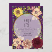 Boho Floral Paarse Wedding Uitnodiging (Voorkant / Achterkant)