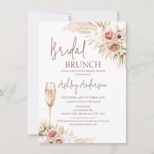 Boho Floral Palm Pampas Invitation de la douche nu (Devant)