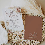 Boho Floral Palm Pampas Invitation de la douche nu<br><div class="desc">Boho Floral Palm Pampas Bridal Shower Invitation Elégant Boho floral thème brune nuptiale invitation à la douche nuptiale comprenant deux arrangements floraux avec pampas herbe et feuilles de palmiers. Le dos de l'invitation est une couleur terre cuite ordinaire qui peut aussi être modifiée. Ce design est idéal pour ceux qui...</div>