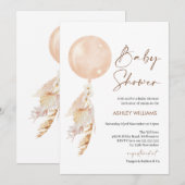Boho Floral Pampas Balloon Baby shower Invitation (Devant / Derrière)