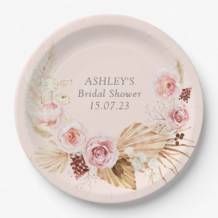 Boho floral pampas blush pink Vrijgezellenfeest Papieren Bordje