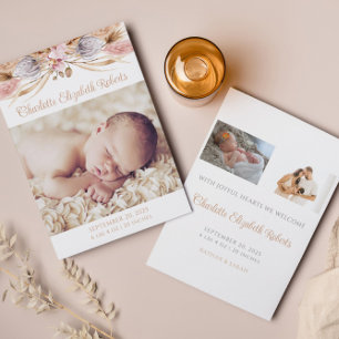 Boho Floral Pampas Faire-part de naissance photo d