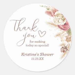 Boho Floral Pampas Grass Baby shower Bedankt Ronde Sticker