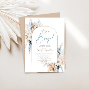 Boho Floral Pampas Grass Baby shower Boy Kaart
