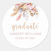 Boho Floral Pampas Grass Gepersonaliseerd Afstuder Ronde Sticker (Voorkant)