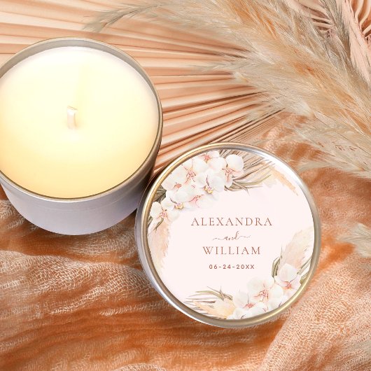 Boho Floral Pampas Grass Herfst Rustic Wedding Ronde Sticker