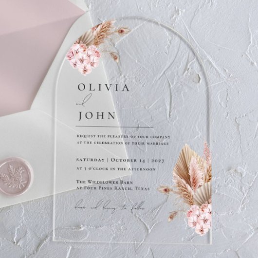 Boho Floral Pampas Grass invitations mariage