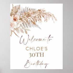 Boho Floral Pampas Grass Lijst Verjaardag Welkom Poster