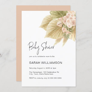 Boho Floral Pampas Grass Palm Blush Baby shower Kaart