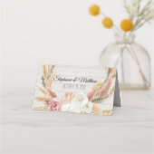 Boho Floral Pampas Grass Rustiek Hout Plaats Kaart (Achterkant)