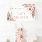 Boho Floral Pampas Rose Gold Welcome Bannière (En situation)