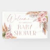 Boho Floral Pampas Rose Gold Welcome Bannière (Horizontal)