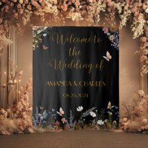 Boho Floral Papillon noir Jardin Tapisserie