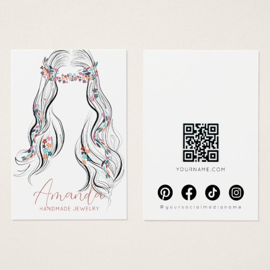 Boho Floral Pastel Wavy Hair Earrings Display Card (Devant & derrière)
