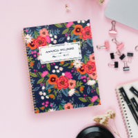Boho Floral Patch - Marine Blue & Coral - Nom