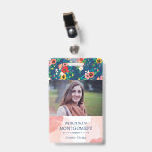 Boho Floral Pattern & Blush Pink Waterverf Foto Badge (Voorzijde met clip)