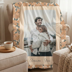 Boho Floral Pattern Custom Couple Foto Name Fleece Deken