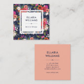 Boho Floral Pattern - Koraal & Marine Blauw Vierkante Visitekaartje (Voorkant / Achterkant)