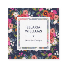 Boho Floral Pattern - Koraal & Marine Blauw