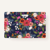 Boho Floral Pattern - Navy Blue & Coral - Naam Badge (Achterkant)