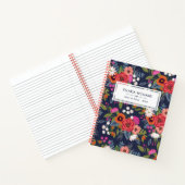 Boho Floral Pattern - Navy Blue & Coral - Naam Notitieboek (Binnen)