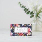 Boho Floral Pattern - Navy Blue & Coral Visitekaartje (Staand voorkant)
