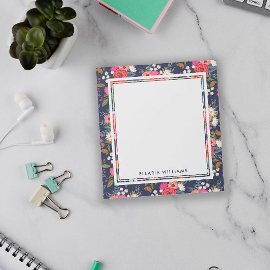 Boho Floral Pattern - Navy Blue - naam Notitieblok