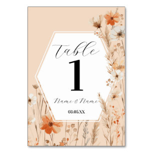 Boho Floral Peach Bohemian Menu Numéros de table