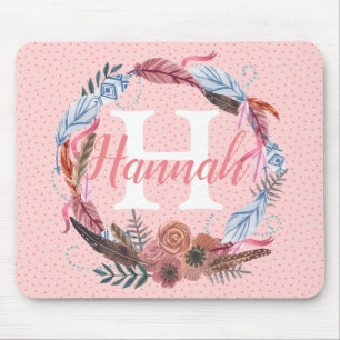 Boho Floral personaliseer het Initiaal van de Veer Muismat