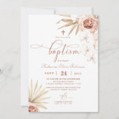 Boho Floral Photo Baptême Invitation (Devant)