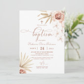 Boho Floral Photo Baptême Invitation (Debout devant)
