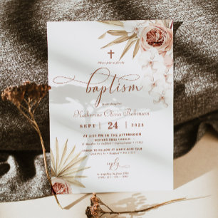 Boho Floral Photo Baptême Invitation