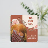 Boho Floral Photo Enregistrer la carte Date Burnt (Debout devant)