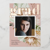 Boho Floral Photo Foil Faire-part de graduation (Recto)