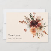 Boho Floral Photo Mariage Carte de remerciements (Devant)